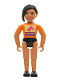 Minifig No: belvfemale62  Name: Belville Female - Girl with Black Ponytail and Orange Shirt