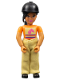 Minifig No: belvfemale62a  Name: Belville Female - Girl with Black Ponytail and Orange Shirt with Tan Pants & Black Riding Helmet
