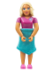 Minifig No: belvfemale66a  Name: Belville Female - Magenta Top with Flowers on Shoulder Pattern, Dark Pink Shoes, Tan Hair, Skirt