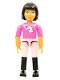 Minifig No: belvfemale68  Name: Belville Female - Dark Pink Horse Head Top, Pink Shorts, Black Boots, Black Hair