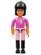 Minifig No: belvfemale68a  Name: Belville Female - Dark Pink Horse Head Top, Pink Shorts, Black Boots, Black Hair, Helmet