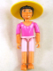 Minifig No: belvfemale70a  Name: Belville Female - Dark Pink Top with Shell decoration at neckline, Pink Shorts, Black Hair, Hat Wide Brim