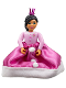 Minifig No: belvfemale75a  Name: Belville Female - Girl with Bright Pink Top with Fur and Bow Detail, Dark Pink Shoes and Long Black Hair, Skirt Long, Crown