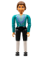 Minifig No: belvmale01  Name: Belville Male - King with White and Black Pants, Dark Turquoise Shirt, Brown Hair