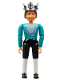 Minifig No: belvmale01a  Name: Belville Male - King with White and Black Pants, Dark Turquoise Shirt, Brown Hair, Crown