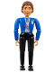 Minifig No: belvmale16  Name: Belville Male - Black Pants, Blue Jacket with Purple Sash and Blue Bow Pattern, Brown Hair