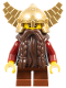 Minifig No: cas394  Name: Fantasy Era - Dwarf, Dark Brown Beard, Metallic Gold Helmet with Wings, Dark Red Arms, Vertical Cheek Lines