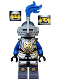 Minifig No: cas535  Name: Castle - King's Knight Armor with Lion Head with Crown, Helmet with Pointed Visor, Blue Plume, Determined / Open Mouth Scared Pattern