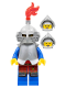 Minifig No: cas559  Name: Lion Knight - Female, Light Bluish Gray Helmet, Flat Silver Visor, Red Plume, Flat Silver Armor