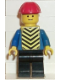 Minifig No: con015s  Name: Plain Blue Torso with Blue Arms, Black Legs, Red Construction Helmet, Yellow Vest with Black Chevrons (Stickers)