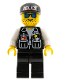Minifig No: cop009  Name: Police - Sheriff Star and 2 Pockets, Black Legs, White Arms, Black Cap with Police Pattern