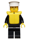 Minifig No: cop017  Name: Police - Suit with 4 Buttons, Black Legs, White Hat, Life Jacket