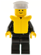 Minifig No: cop030  Name: Police - Zipper with Badge, Black Legs, White Hat, Life Jacket