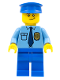 Minifig No: cop055  Name: Police - City Shirt with Dark Blue Tie and Gold Badge, Blue Legs, Blue Police Hat, Crooked Smile