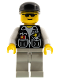 Minifig No: cop057  Name: Police - Sheriff Star and 2 Pockets, Light Gray Legs, White Arms, Black Cap, Black Sunglasses