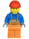 Minifig No: cty0011  Name: Overalls with Safety Stripe Orange, Orange Legs, Red Construction Helmet, Straight Smile