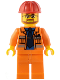 Minifig No: cty0015  Name: Construction Foreman - Orange Jacket with Blue Shirt, Dark Blue Tie, Red Construction Helmet