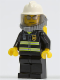 Minifig No: cty0018  Name: Fire - Reflective Stripes, Black Legs, White Fire Helmet, Silver Sunglasses, Breathing Neck Gear with Air Tanks