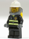 Minifig No: cty0024  Name: Fire - Reflective Stripes, Black Legs, White Fire Helmet, Breathing Neck Gear with Air Tanks