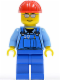 Minifig No: cty0029  Name: Overalls with Tools in Pocket Blue, Red Construction Helmet, Silver Sunglasses