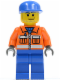 Minifig No: cty0054  Name: Ground Crew - Orange Zipper, Safety Stripes, Orange Arms, Blue Legs, Blue Cap, Smirk and Stubble Beard