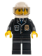 Minifig No: cty0092  Name: Police - City Suit with Blue Tie and Badge, Black Legs, White Helmet, Trans-Brown Visor, Smile