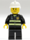 Minifig No: cty0093  Name: Fire - Reflective Stripes, Black Legs, White Fire Helmet, Smirk and Stubble Beard