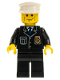Minifig No: cty0095  Name: Police - City Suit with Blue Tie and Badge, Black Legs, Vertical Cheek Lines, Brown Eyebrows, White Hat