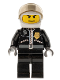 Minifig No: cty0131  Name: Police - City Leather Jacket with Gold Badge, White Helmet, Trans-Brown Visor, Wide Smile