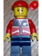Minifig No: cty0142a  Name: Red Jacket with Zipper Pockets and Classic Space Logo, Dark Blue Legs, Red Short Bill Cap
