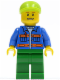 Minifig No: cty0162  Name: Blue Jacket with Pockets and Orange Stripes, Green Legs, Lime Short Bill Cap