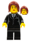 Minifig No: cty0183  Name: Suit Black, Dark Red Hair Ponytail Long, Female Dual Sided Head