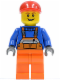 Minifig No: cty0188  Name: Overalls with Safety Stripe Orange, Orange Legs, Red Short Bill Cap, Open Grin