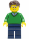 Minifig No: cty0191  Name: Green V-Neck Sweater, Dark Blue Legs, Dark Brown Short Tousled Hair, Glasses
