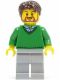 Minifig No: cty0194  Name: Green V-Neck Sweater, Light Bluish Gray Legs, Dark Brown Tousled Hair