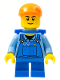 Minifig No: cty0214a  Name: Overalls with Tools in Pocket Blue, Orange Short Bill Cap, Blue Short Legs, D-Basket, Black Eyebrows