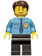 Minifig No: cty0216  Name: Police - City Shirt with Dark Blue Tie and Gold Badge, Black Legs, Dark Brown Short Tousled Hair