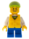 Minifig No: cty0229a  Name: Child - Boy, White Hoodie with Medium Blue Pocket, Blue Short Legs, Lime Cap, Freckles, Yellow Life Jacket with Buckle