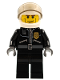 Minifig No: cty0230  Name: Police - City Leather Jacket with Gold Badge and 'POLICE' on Back, White Helmet, Trans-Brown Visor, Cheek Lines