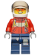 Minifig No: cty0278  Name: Fire - Pilot Male, Red Fire Suit with Carabiner, Dark Blue Legs with Map, White Helmet, Orange Sunglasses