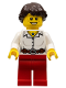 Minifig No: cty0281  Name: Blouse with Buttons, Belt and Necklace, Red Legs, Dark Brown Hair Ponytail Long French Braided