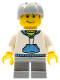 Minifig No: cty0285  Name: Child - Boy, White Hoodie with Medium Blue Pocket, Light Bluish Gray Short Legs, Light Bluish Gray Sports Helmet