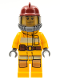 Minifig No: cty0307  Name: Fire - Bright Light Orange Fire Suit with Utility Belt, Dark Red Fire Helmet, Yellow Air Tanks, Black Eyebrows, Chin Dimple