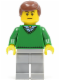 Minifig No: cty0318  Name: Green V-Neck Sweater, Light Bluish Gray Legs, Reddish Brown Hair