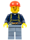 Minifig No: cty0333  Name: Miner - Shirt with Harness and Wrench, Sand Blue Legs, Red Short Bill Cap