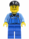 Minifig No: cty0335  Name: Overalls with Tools in Pocket Blue, Black Short Bill Cap, Chin Dimple