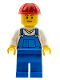 Minifig No: cty0340  Name: Overalls Blue over V-Neck Shirt, Blue Legs, Red Construction Helmet