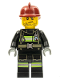 Minifig No: cty0343  Name: Fire - Reflective Stripes with Utility Belt, Dark Red Fire Helmet, Crooked Smile and Scar