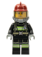 Minifig No: cty0348  Name: Fire - Reflective Stripes with Utility Belt, Dark Red Fire Helmet, Yellow Air Tanks, Sweat Drops