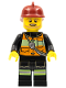 Minifig No: cty0369  Name: Fire - Reflective Stripes with Pockets and Shoulder Strap, Dark Red Fire Helmet, Beard Light Brown Angular